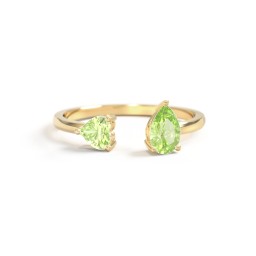 Heart & Pear Gemstone Open Cuff Ring in 18K Gold Plated Silver with Peridot