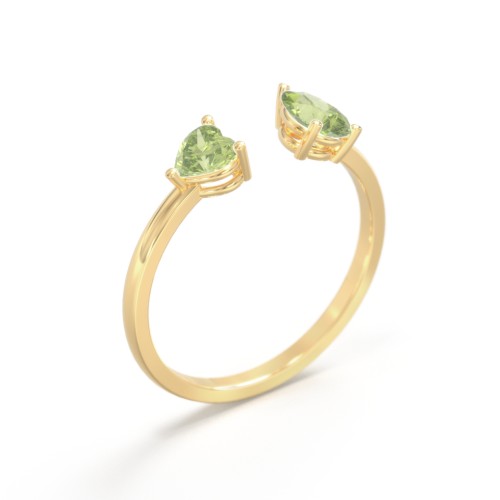 Heart & Pear Gemstone Open Cuff Ring – 18K Gold Plated Silver with Peridot