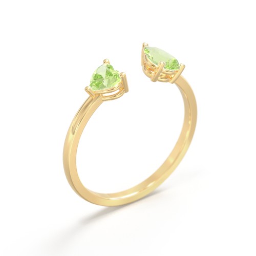 Heart & Pear Gemstone Open Cuff Ring – 18K Gold Plated Silver with Peridot