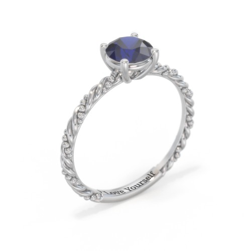 Solitaire Gemstone Ring with Twisted Rope & Bead Band