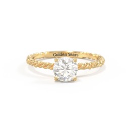 Solitaire Gemstone Ring with Twisted Rope & Bead Band in 18K Gold Plated Silver with Cubic Zirconia