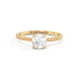Solitaire Gemstone Ring with Twisted Rope & Bead Band in 18K Gold Plated Silver with Lab Diamond