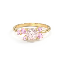 Round Gemstone Ring with Scattered Side Stones