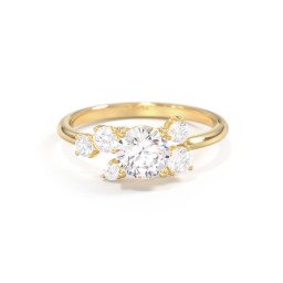 Round Gemstone Ring with Scattered Side Stones