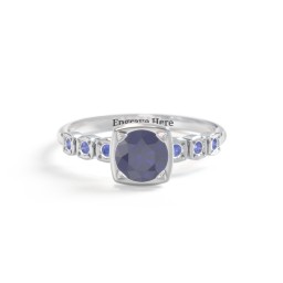 Round Gemstone Cube Ring with Star Set Accents