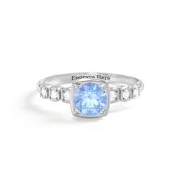 Round Gemstone Cube Ring with Star Set Accents