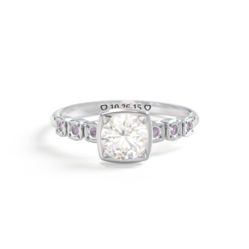 Round Gemstone Cube Ring with Star Set Accents