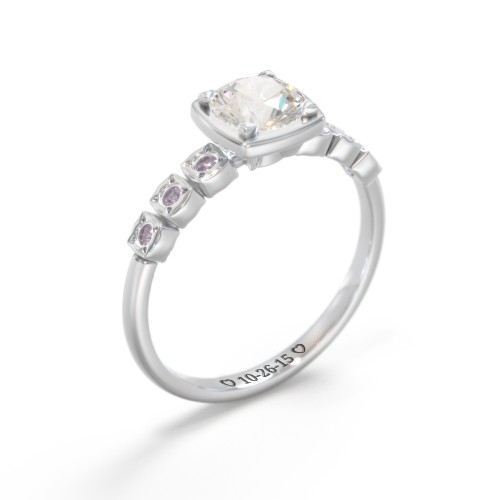 Round Gemstone Cube Ring with Star Set Accents