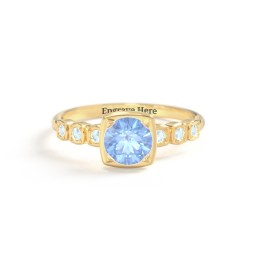 Round Gemstone Cube Ring with Star Set Accents in 18K Gold Plated Silver with Fancy Blue Premium Zirconia and Blue Topaz