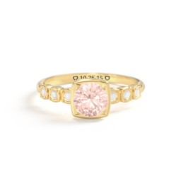 Round Gemstone Cube Ring with Star Set Accents in 18K Gold Plated Silver with Morganite and Opal