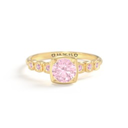 Round Gemstone Cube Ring with Star Set Accents in 18K Gold Plated Silver with Fancy Pink Premium Zirconia and Pink Tourmaline