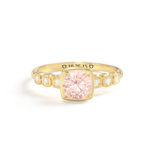 Round Gemstone Cube Ring with Star Set Accents – 18K Gold Plated Silver with Morganite and Opal