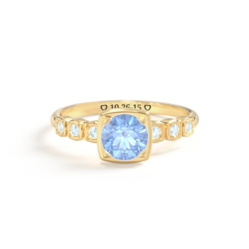 Round Gemstone Cube Ring with Star Set Accents – 18K Gold Plated Silver with Fancy Blue Premium Zirconia and Blue Topaz