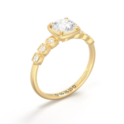 Round Gemstone Cube Ring with Star Set Accents – 18K Gold Plated Silver with Lab Diamond