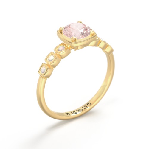Round Gemstone Cube Ring with Star Set Accents – 18K Gold Plated Silver with Morganite and Opal