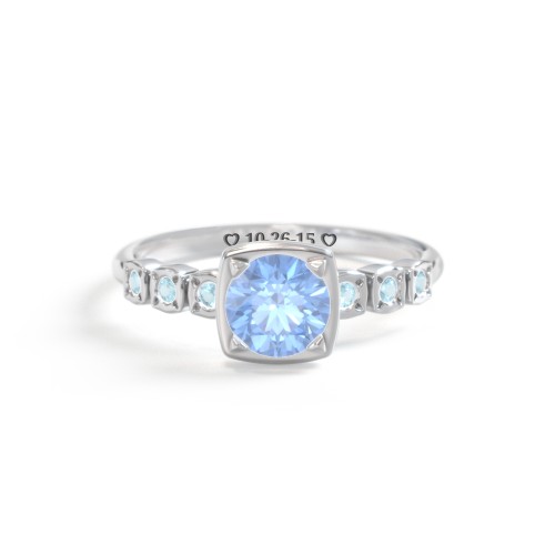 Round Gemstone Cube Ring with Star Set Accents – Sterling Silver with Fancy Blue Premium Zirconia and Blue Topaz