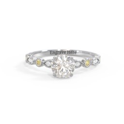 Round Gemstone Ring With Milgrain & Accents