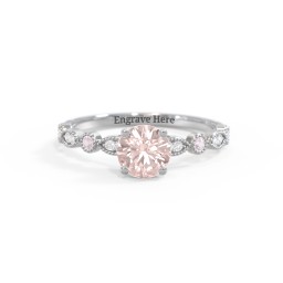 Round Gemstone Ring With Milgrain & Accents