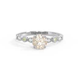 Round Gemstone Ring With Milgrain & Accents