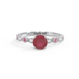 Round Gemstone Ring With Milgrain & Accents