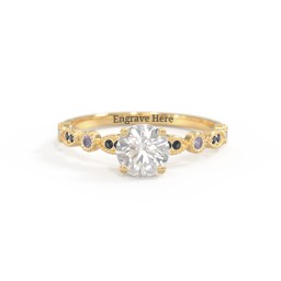 Round Gemstone Ring With Milgrain & Accents in 18K Gold Plated Silver with Cubic Zirconia, Alexandrite, and Black Premium Zirconia