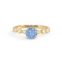 Round Gemstone Ring With Milgrain & Accents in 18K Gold Plated Silver with Fancy Blue Premium Zirconia, Aquamarine, and White Premium Zirconia