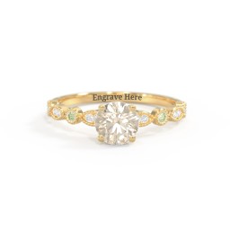 Round Gemstone Ring With Milgrain & Accents in 18K Gold Plated Silver with Fancy Yellow Premium Zirconia, Peridot, and White Premium Zirconia