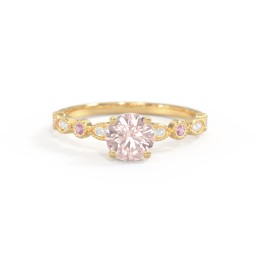 Round Gemstone Ring With Milgrain & Accents in 18K Gold Plated Silver with Morganite, Pink Tourmaline, and White Premium Zirconia