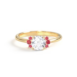 Round Gemstone Ring With Clustered Side Stones