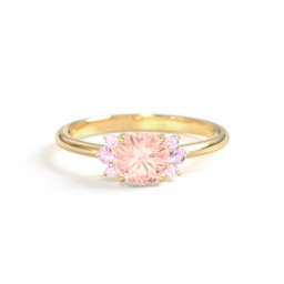 Round Gemstone Ring With Clustered Side Stones