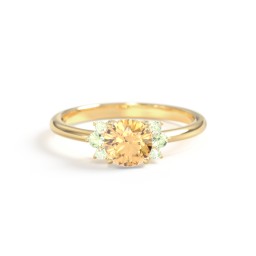 Round Gemstone Ring With Clustered Side Stones in 9K Solid Yellow Gold with Fancy Yellow Premium Zirconia and Peridot