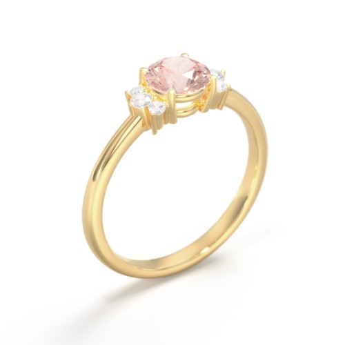 Round Gemstone Ring With Clustered Side Stones – 9kt Yellow Gold with Morganite and Cubic Zirconia