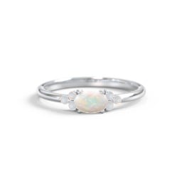 East-West Oval Gemstone Ring With Triple Side Stones