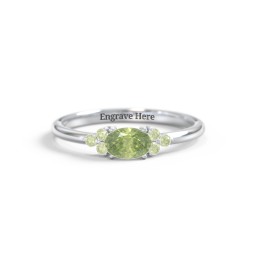 East-West Oval Gemstone Ring With Triple Side Stones