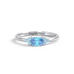 East-West Oval Gemstone Ring With Triple Side Stones