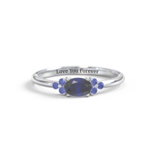 East-West Oval Gemstone Ring With Triple Side Stones