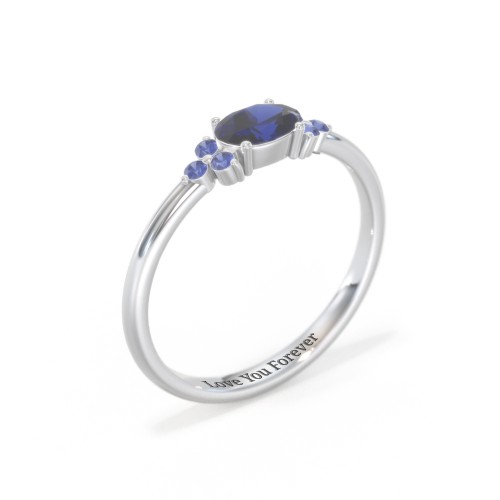 East-West Oval Gemstone Ring With Triple Side Stones