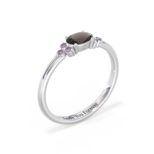 East-West Oval Gemstone Ring With Triple Side Stones