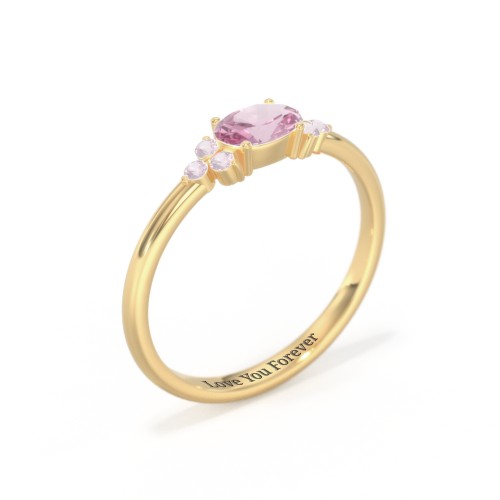 East-West Oval Gemstone Ring With Triple Side Stones
