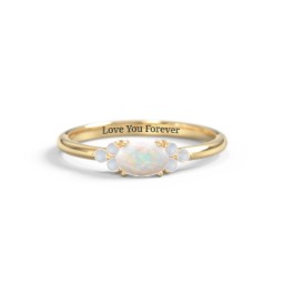 East-West Oval Gemstone Ring With Triple Side Stones in 18K Gold Plated Silver with Opal