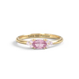 East-West Oval Gemstone Ring With Triple Side Stones in 18K Gold Plated Silver with Pink Tourmaline