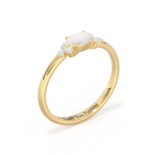 East-West Oval Gemstone Ring With Triple Side Stones – 18K Gold Plated Silver with Opal