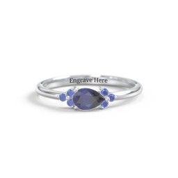 East-West Pear Gemstone Ring With Triple Side Stones