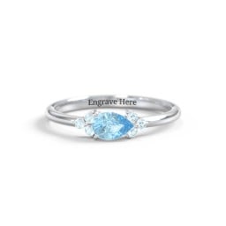 East-West Pear Gemstone Ring With Triple Side Stones