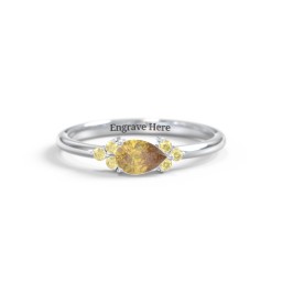 East-West Pear Gemstone Ring With Triple Side Stones