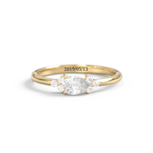 East-West Pear Gemstone Ring With Triple Side Stones – 18K Gold Plated Silver with Diamond