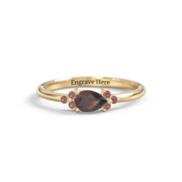 East-West Pear Gemstone Ring With Triple Side Stones in 18K Gold Plated Silver with Garnet