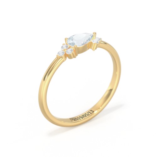 East-West Pear Gemstone Ring With Triple Side Stones – 18K Gold Plated Silver with Aquamarine
