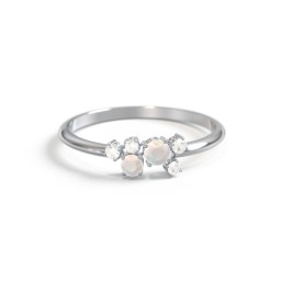 2-Stone Cluster Ring with Accent Stones in 925 Sterling Silver with Opal and Cubic Zirconia