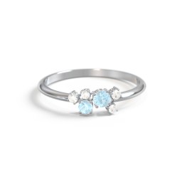 2-Stone Cluster Ring with Accent Stones in 925 Sterling Silver with Blue Topaz and Cubic Zirconia